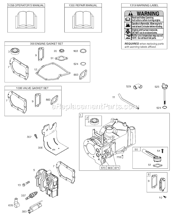 Page A Diagram and Parts List for 9M900SERIES  Briggs and Stratton Engine